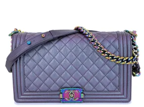 16C Chanel Iridescent Purple Mermaid Rainbow Classic Medium Large Boy Bag