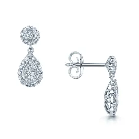 18ct White Gold Diamond Pave Fancy Halo Pear Drop Earrings