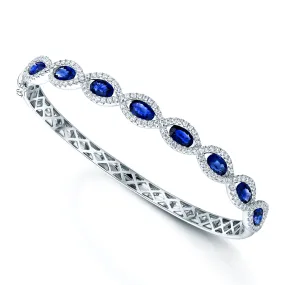 18ct White Gold Oval Sapphire & Diamond Bangle