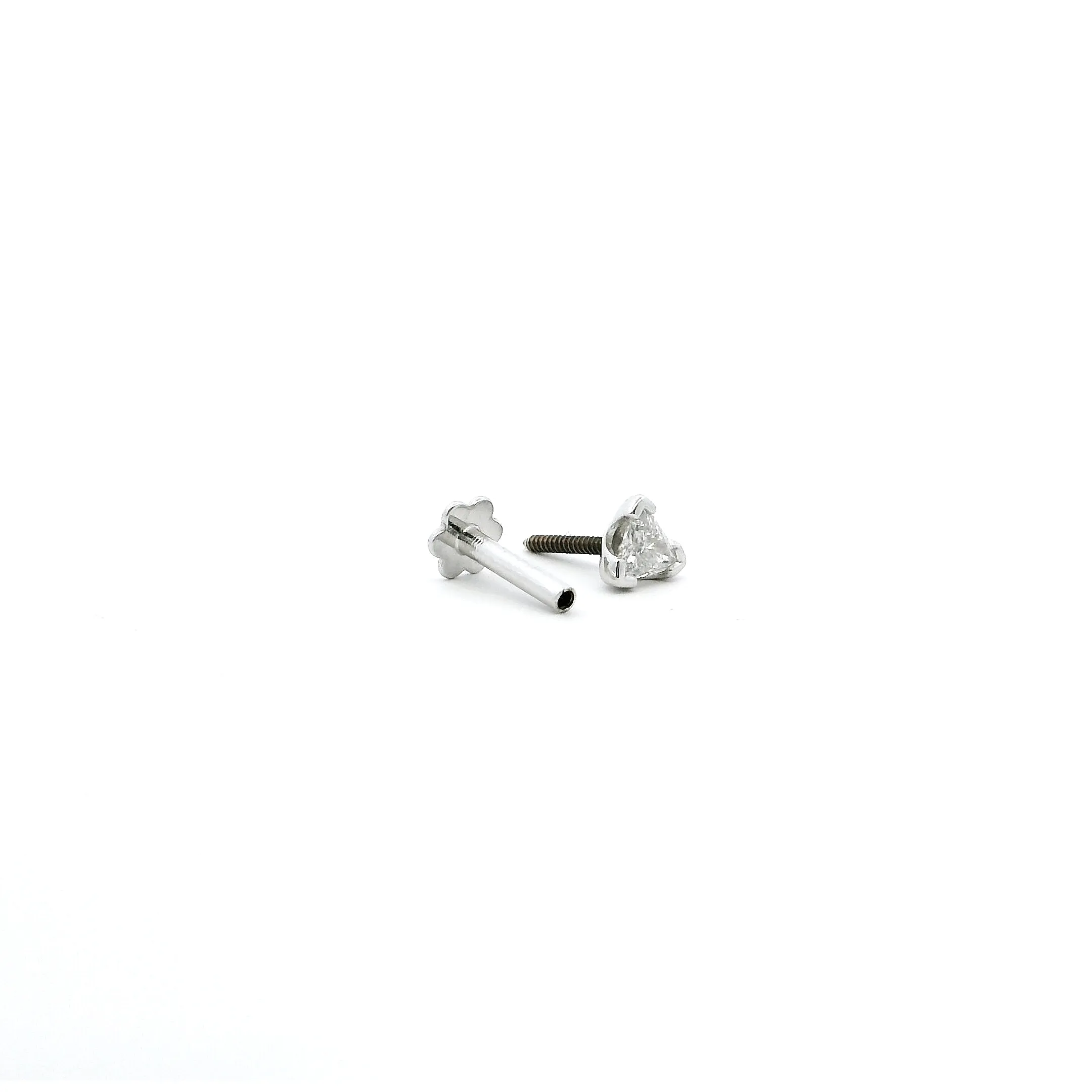 18ct White Gold Triangle-Shaped Diamond Screw Back Nose Stud