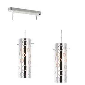 2 Light 40W Metal Cylindrical Pattern Pendant - Chrome