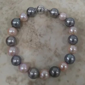 8-10mm Grey Tahitian Pearls and Pink Freshwater Pearl Bracelet