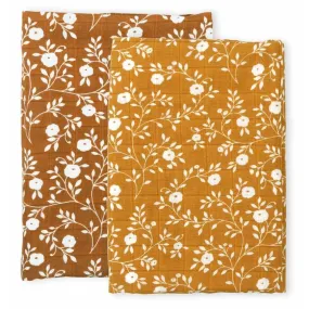 A Little Lovely Company Muslin Cloth Set of 2: Blossom - Caramel