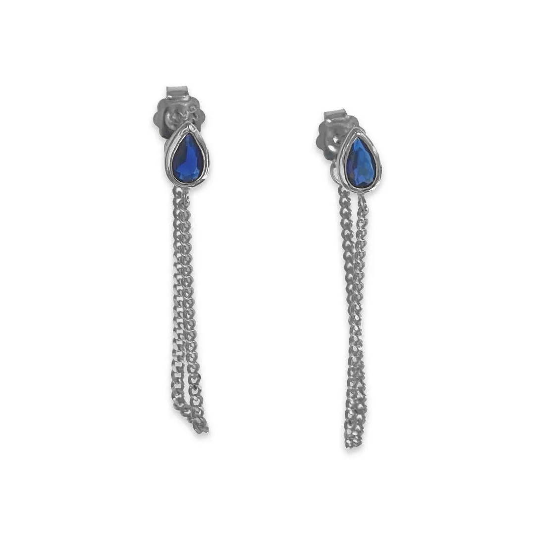 Amy Birthstone Teardrop Bezel Chain Earrings