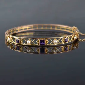 Antique Victorian 14K Gold Pearl Amethyst Bracelet