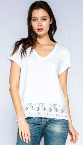 Baby Baby V-Neck Tree Patch Lace Hem Tee - White