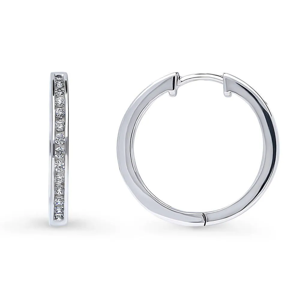 Bar CZ Medium Hoop Earrings in Sterling Silver