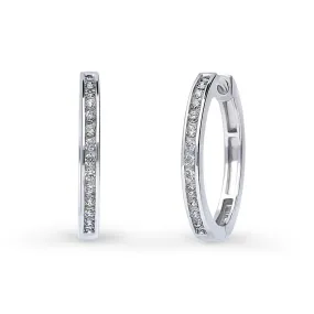 Bar CZ Medium Hoop Earrings in Sterling Silver