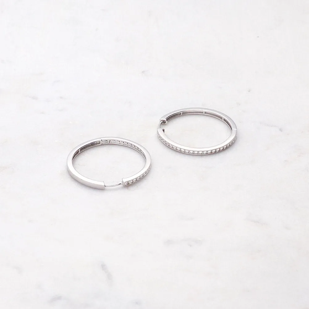 Bar CZ Medium Hoop Earrings in Sterling Silver