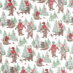 Beary Merry Christmas - Forest Bears White Multi Yardage