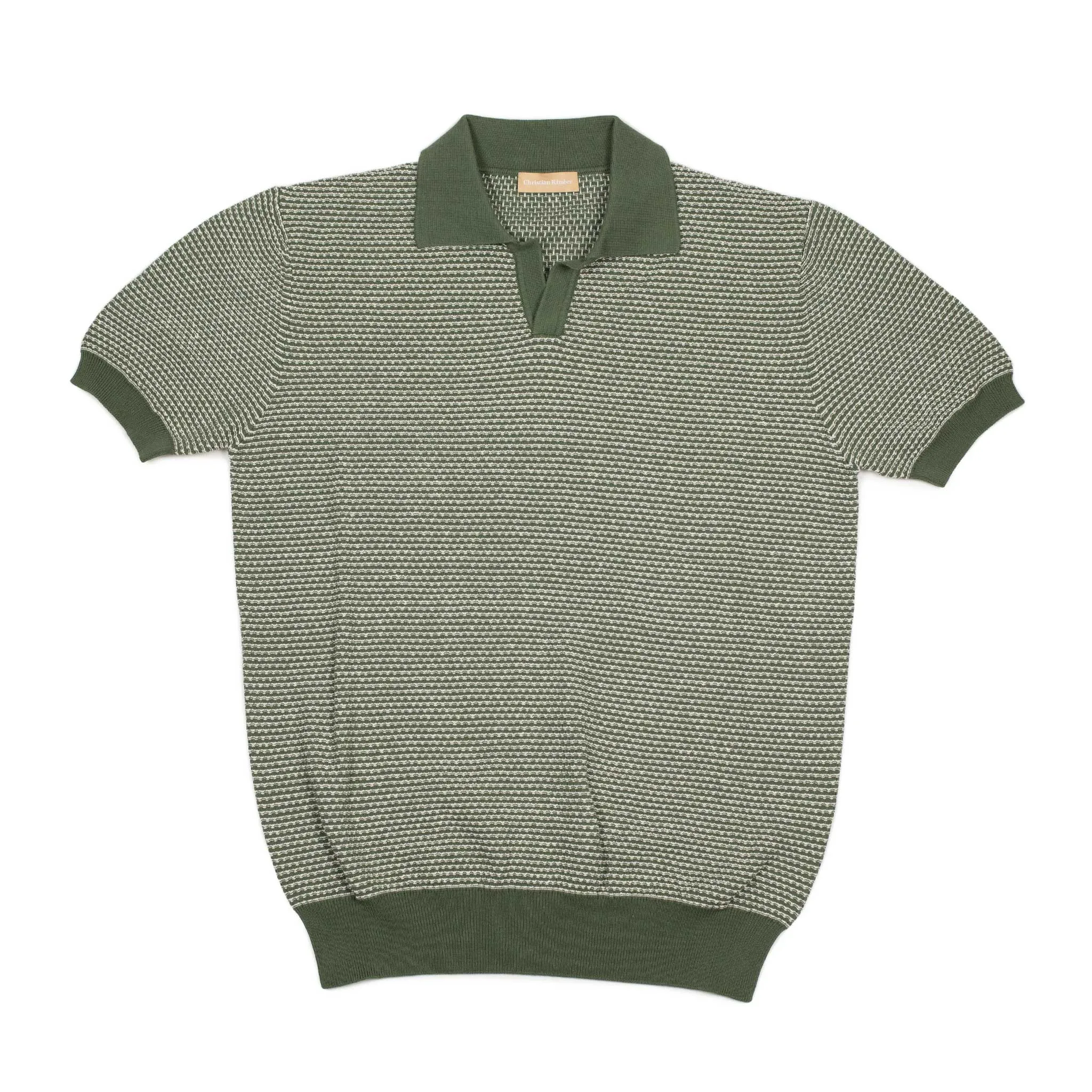 Beechworth short sleeve knit polo in green and white cotton and linen