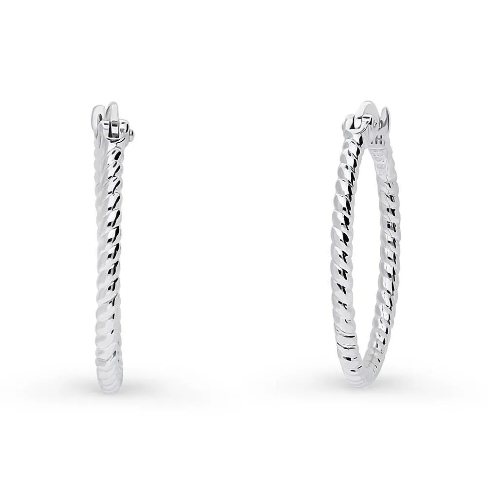 Cable Medium Hoop Earrings in Sterling Silver 0.88