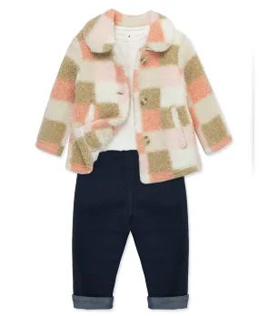 Check 3-Piece Sherpa Jacket Set (2T-4T)