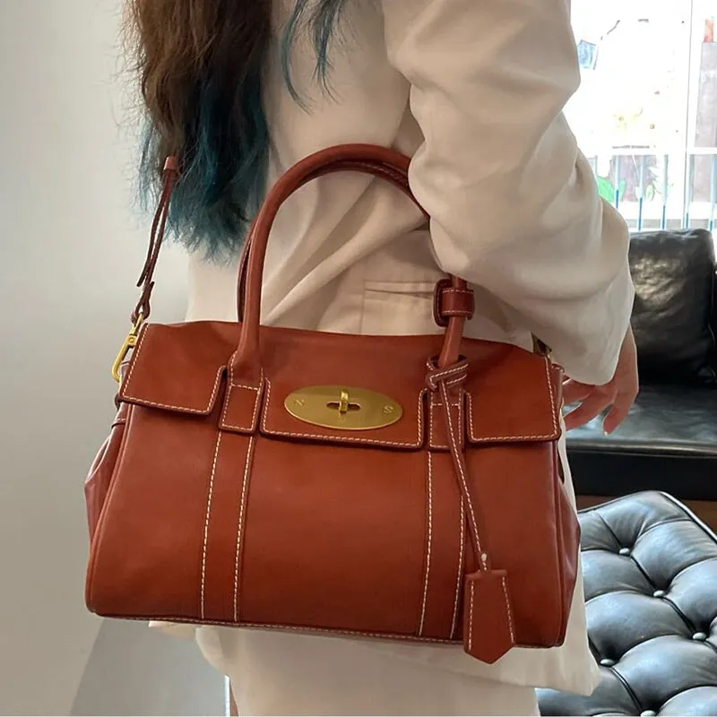 Chic Design Vegetable Tanned Leather Shoulder Bag Women's Tote Bag