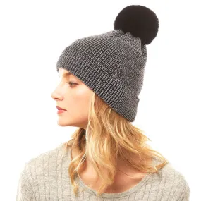 Cozy Metallic Thread Pom Pom Beanie Hat