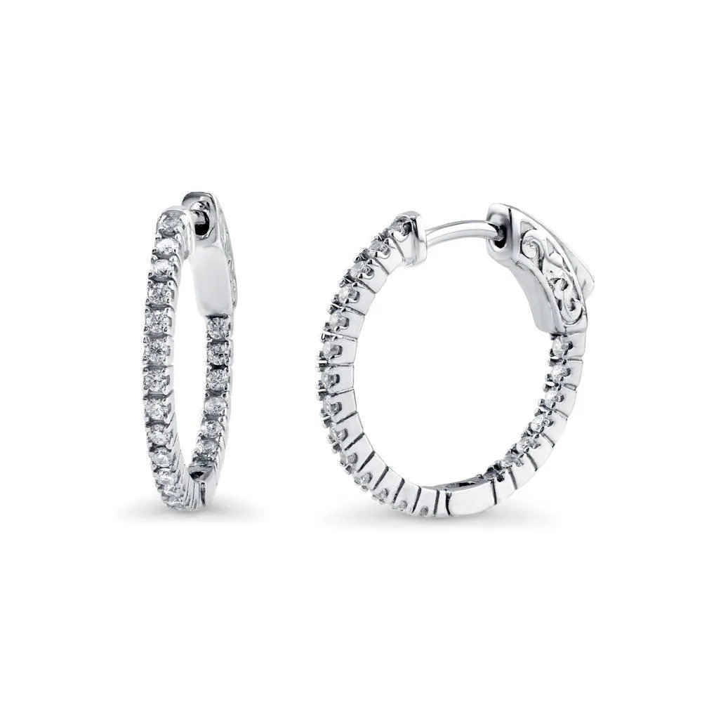 CZ Medium Inside-Out Hoop Earrings in Sterling Silver 0.75