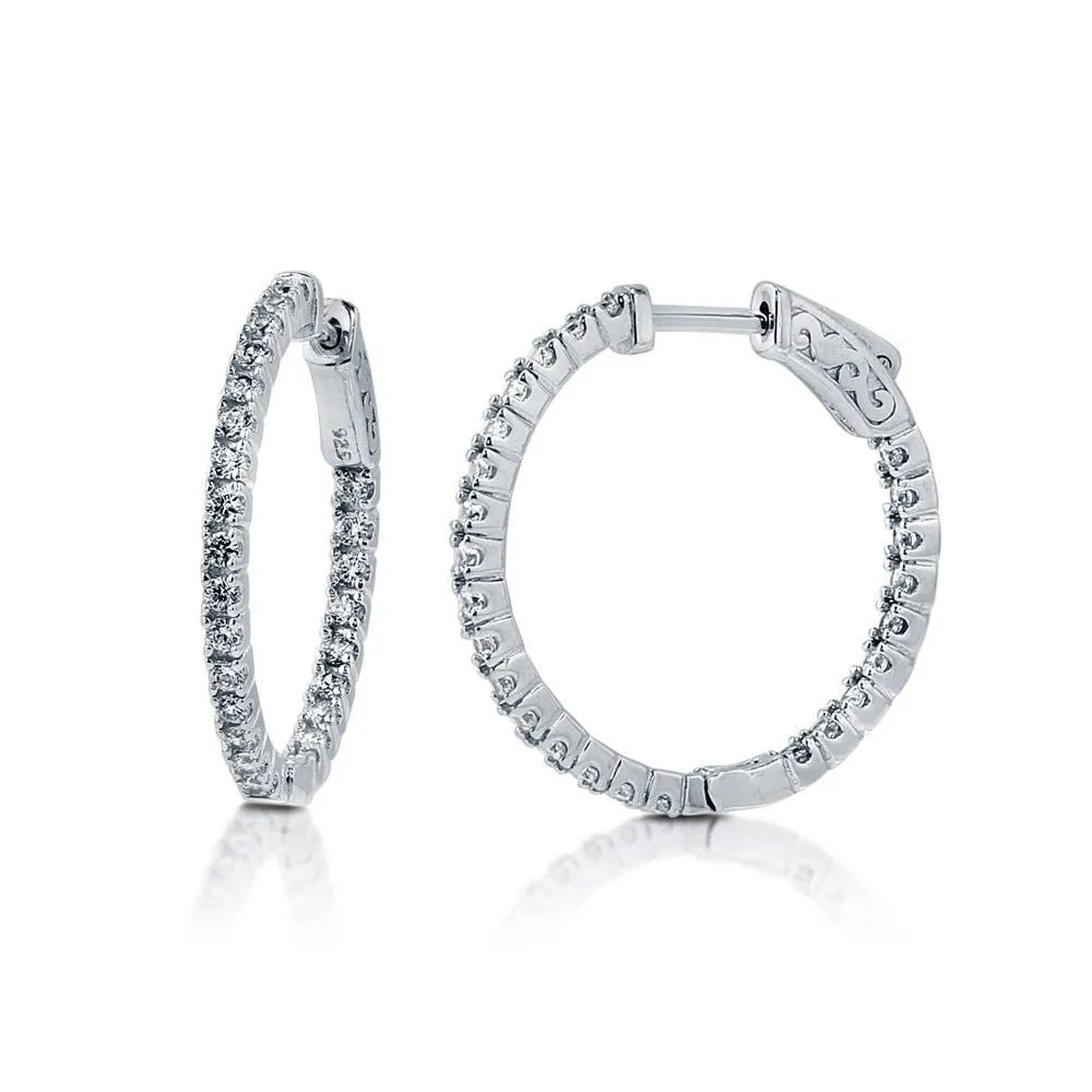 CZ Medium Inside-Out Hoop Earrings in Sterling Silver 1