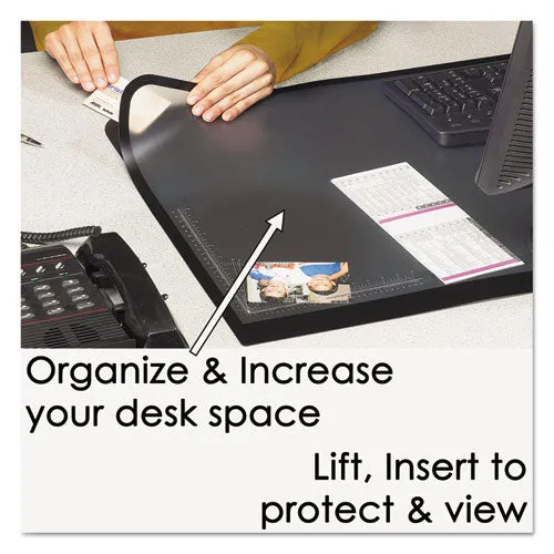 Desk Pad With Transparent Lift-top Overlay And Antimicrobial Protection, 24 X 19, Black Pad, Transparent Frost Overlay