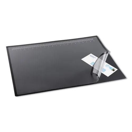 Desk Pad With Transparent Lift-top Overlay And Antimicrobial Protection, 24 X 19, Black Pad, Transparent Frost Overlay