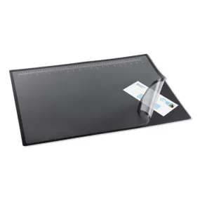 Desk Pad With Transparent Lift-top Overlay And Antimicrobial Protection, 31 X 20, Black Pad, Transparent Frost Overlay