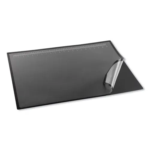 Desk Pad With Transparent Lift-top Overlay And Antimicrobial Protection, 31 X 20, Black Pad, Transparent Frost Overlay