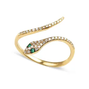 DIAMOND SNAKE RING WITH GEMSTONE EYES