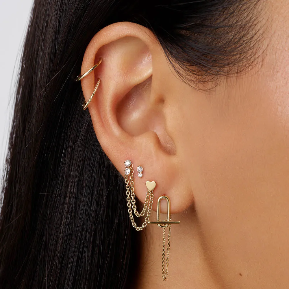 Diamond Twin Cluster Helix Single Stud Earring in 10k Gold