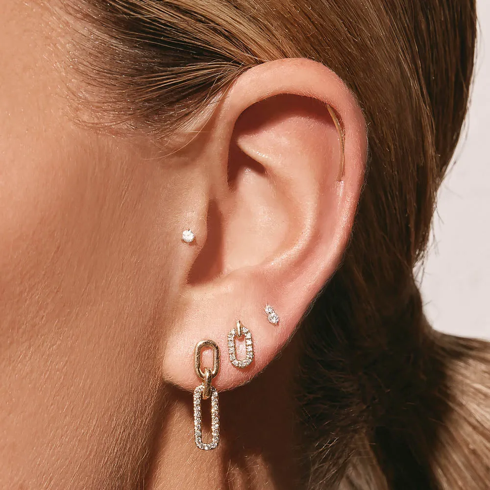 Diamond Twin Cluster Helix Single Stud Earring in 10k Gold