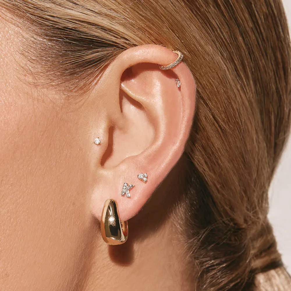 Diamond Twin Cluster Helix Single Stud Earring in 10k Gold