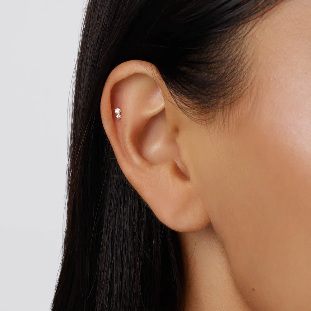 Diamond Twin Cluster Helix Single Stud Earring in 10k Gold