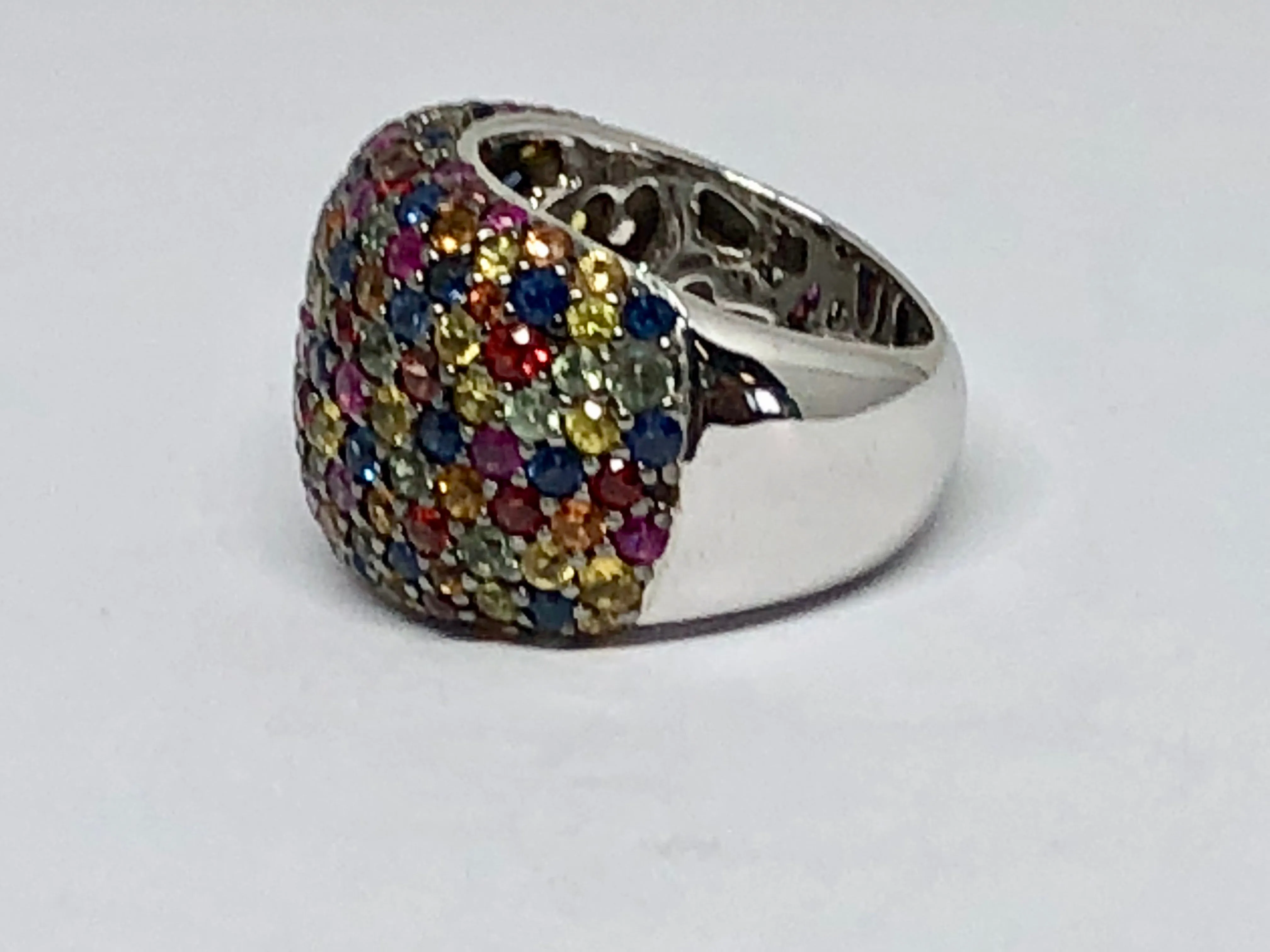 EFFY Sterling Silver Multi-Color Sapphire Splash Large Dome Ring Size 7