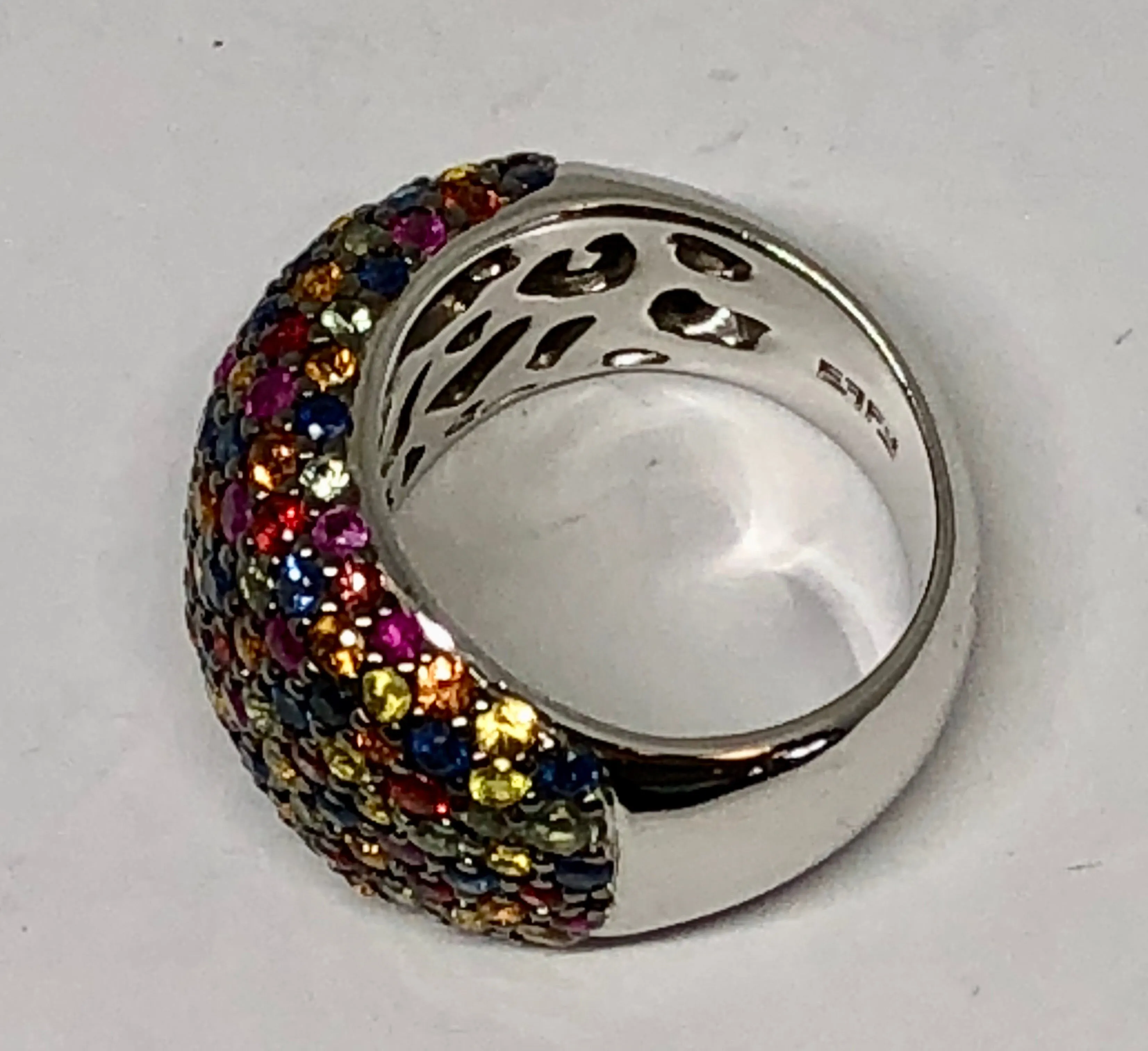 EFFY Sterling Silver Multi-Color Sapphire Splash Large Dome Ring Size 7