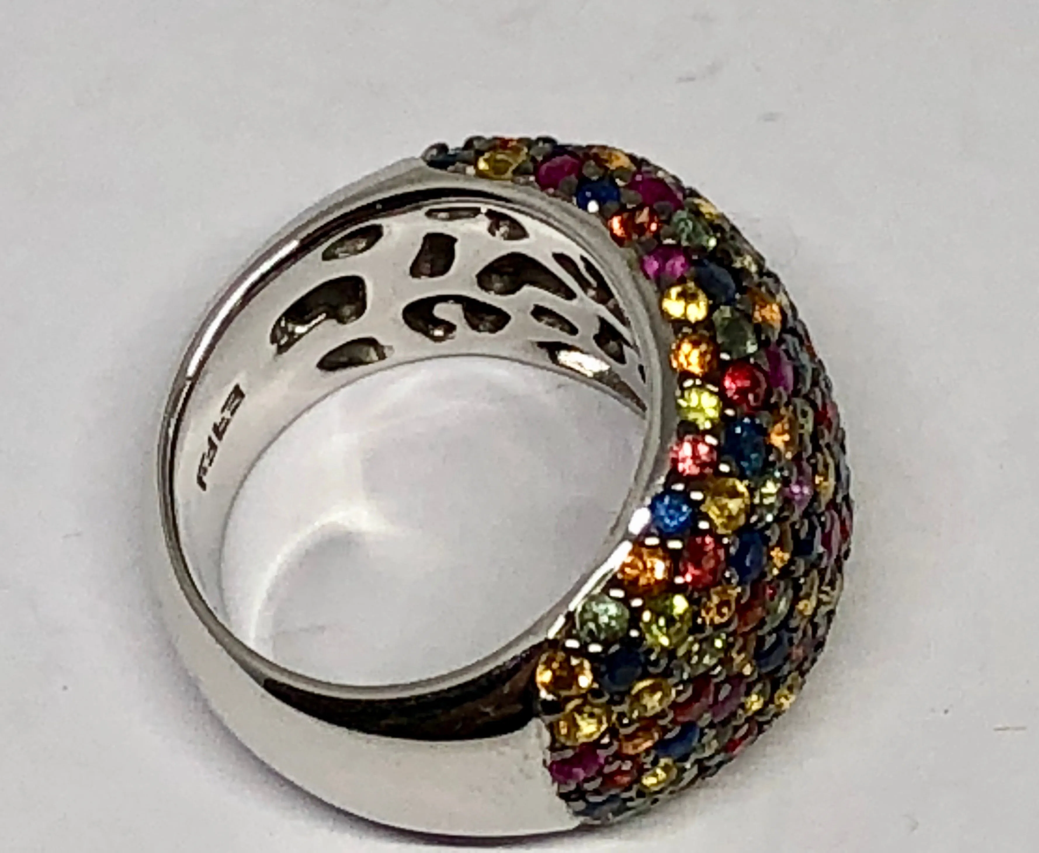 EFFY Sterling Silver Multi-Color Sapphire Splash Large Dome Ring Size 7