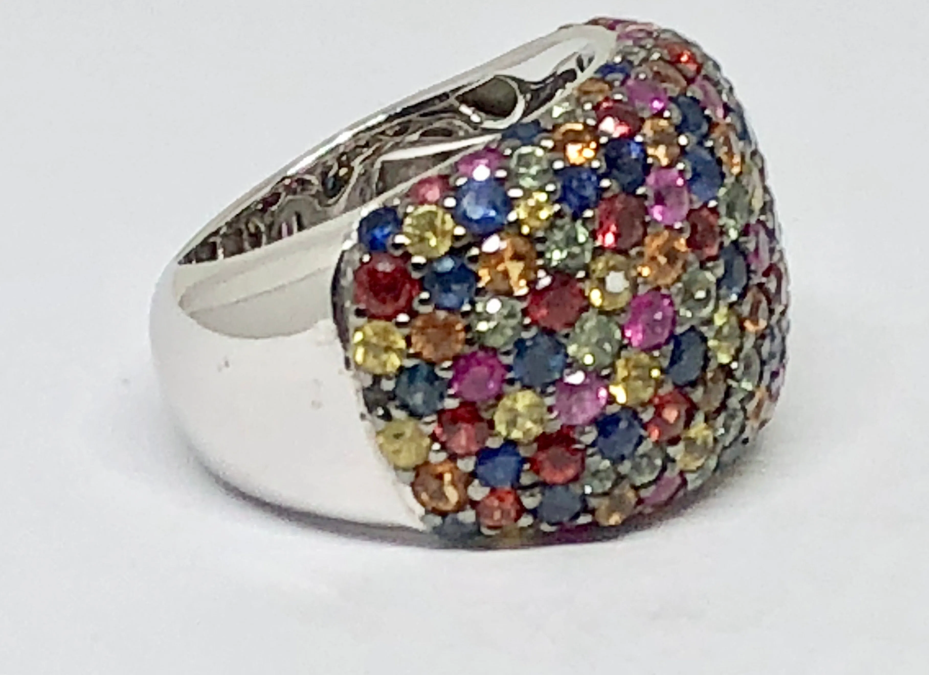 EFFY Sterling Silver Multi-Color Sapphire Splash Large Dome Ring Size 7