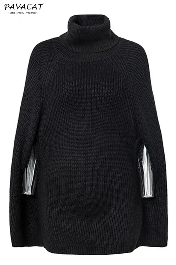 elveswallet Mellow Diamond Turtleneck Cloak Pullover - Black