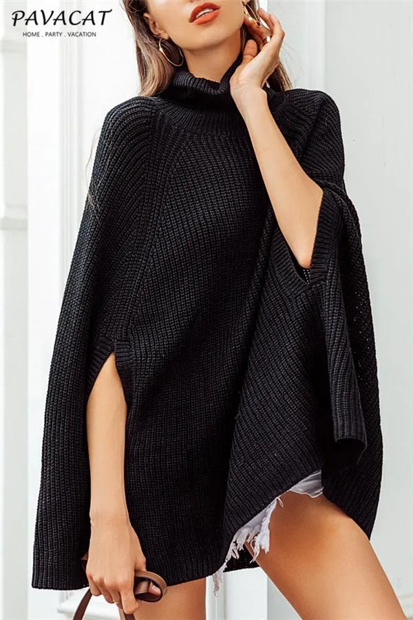 elveswallet Mellow Diamond Turtleneck Cloak Pullover - Black