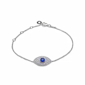 Evil Eye Pavé Set Blue Sapphire and Diamonds White Gold Chain Bracelet