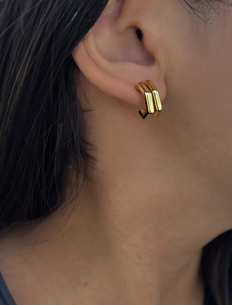 FUTURISTIC Double Hexagon Chubby Huggies | 18K Gold Over Sterling Silver