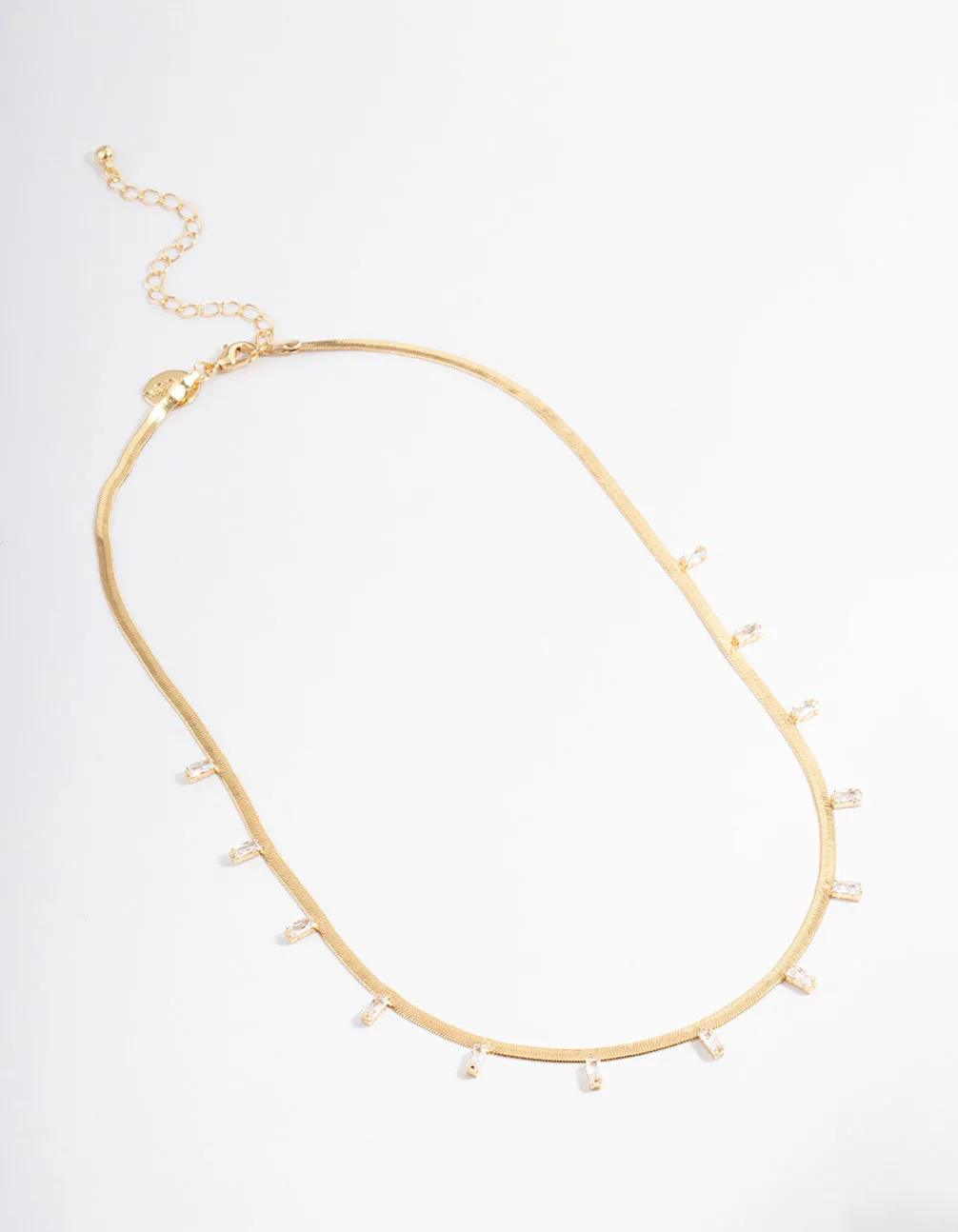 Gold Plated Cubic Zirconia Baguette Snake Chain Necklace