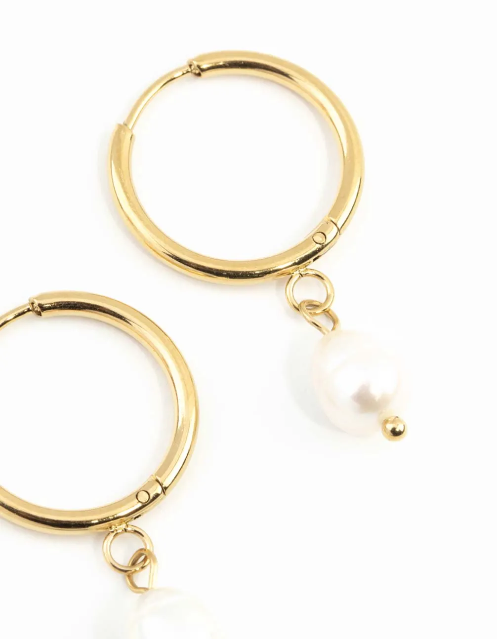 Gold Plated Stainless Steel Freshwater Pearl Thin Huggie Hoop Earrings