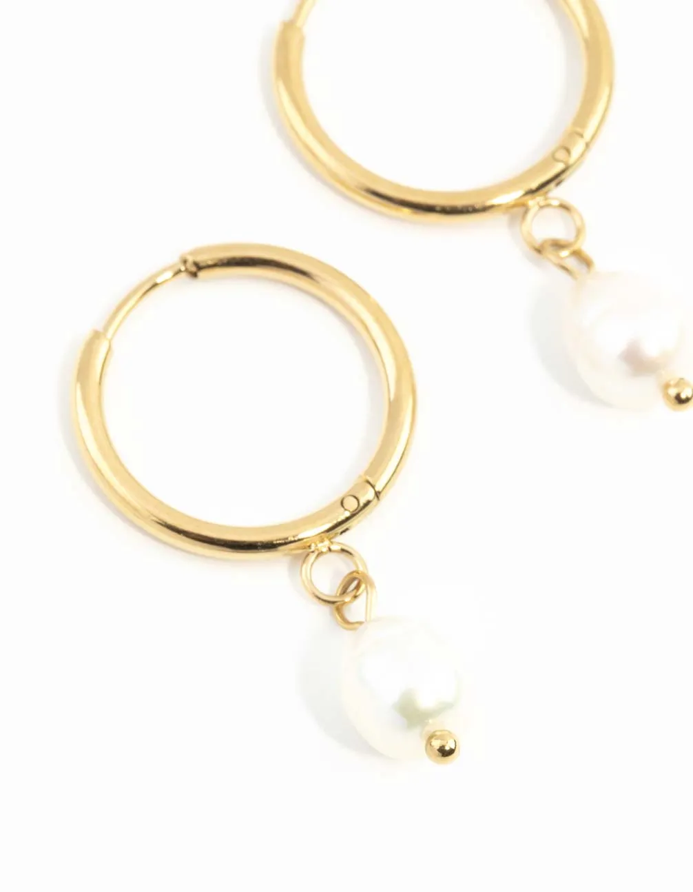 Gold Plated Stainless Steel Freshwater Pearl Thin Huggie Hoop Earrings