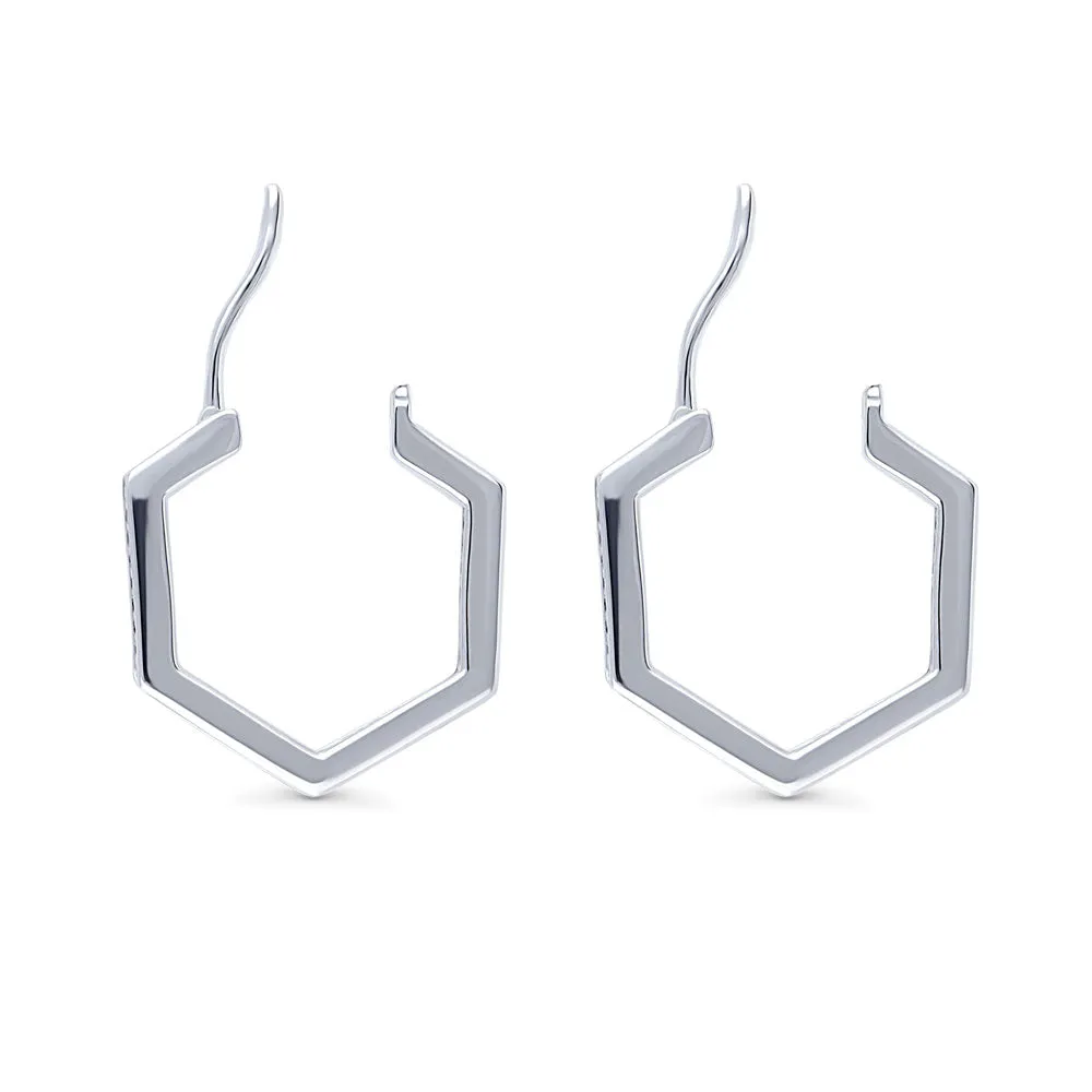 Hexagon CZ Inside-Out Hoop Earrings in Sterling Silver 0.8