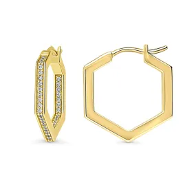 Hexagon CZ Inside-Out Hoop Earrings in Sterling Silver 0.8