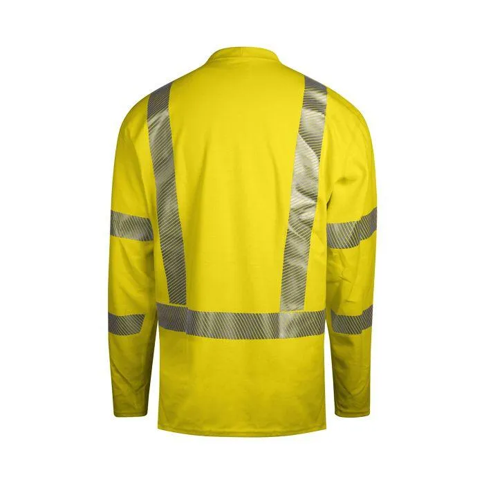 Hi-Vis Midweight Long Sleeve T-Shirt - Fire and Arc Flash Resistant, 2 in. Silver Segmented Reflective Trim, Type R Class 3 - National Safety Apparel