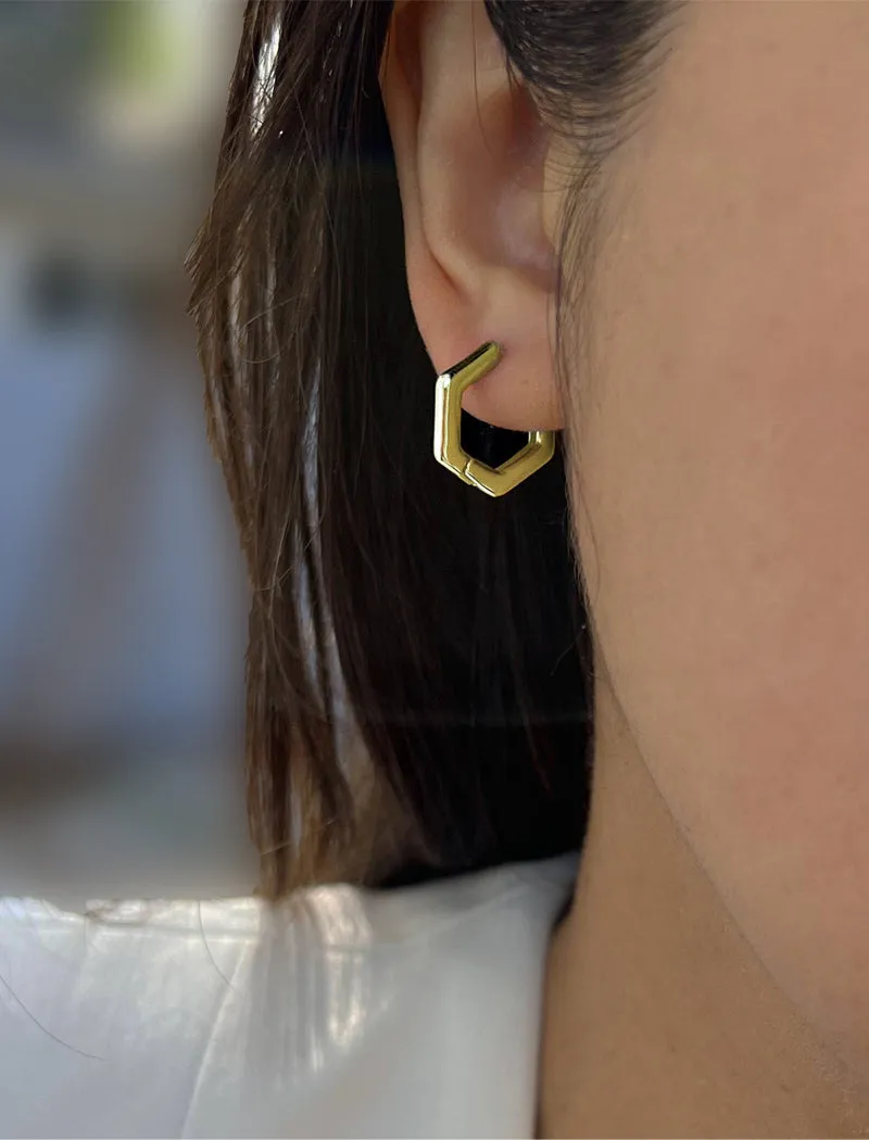 INNOVATE Hexagon Huggies Earrings | 18K Gold Over Sterling Silver