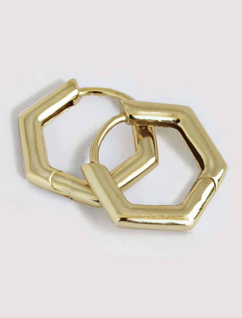 INNOVATE Hexagon Huggies Earrings | 18K Gold Over Sterling Silver