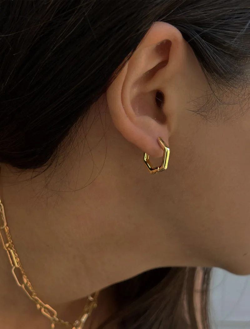 INNOVATE Hexagon Huggies Earrings | 18K Gold Over Sterling Silver