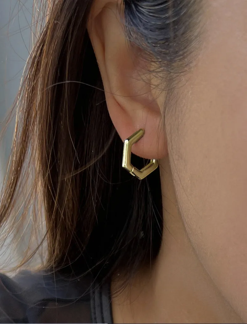 INNOVATE Hexagon Huggies Earrings | 18K Gold Over Sterling Silver