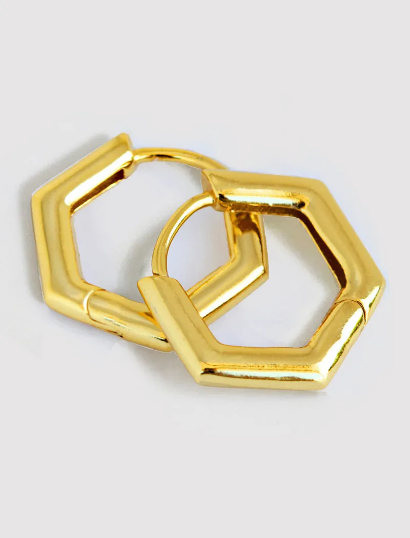 INNOVATE Hexagon Huggies Earrings | 18K Gold Over Sterling Silver