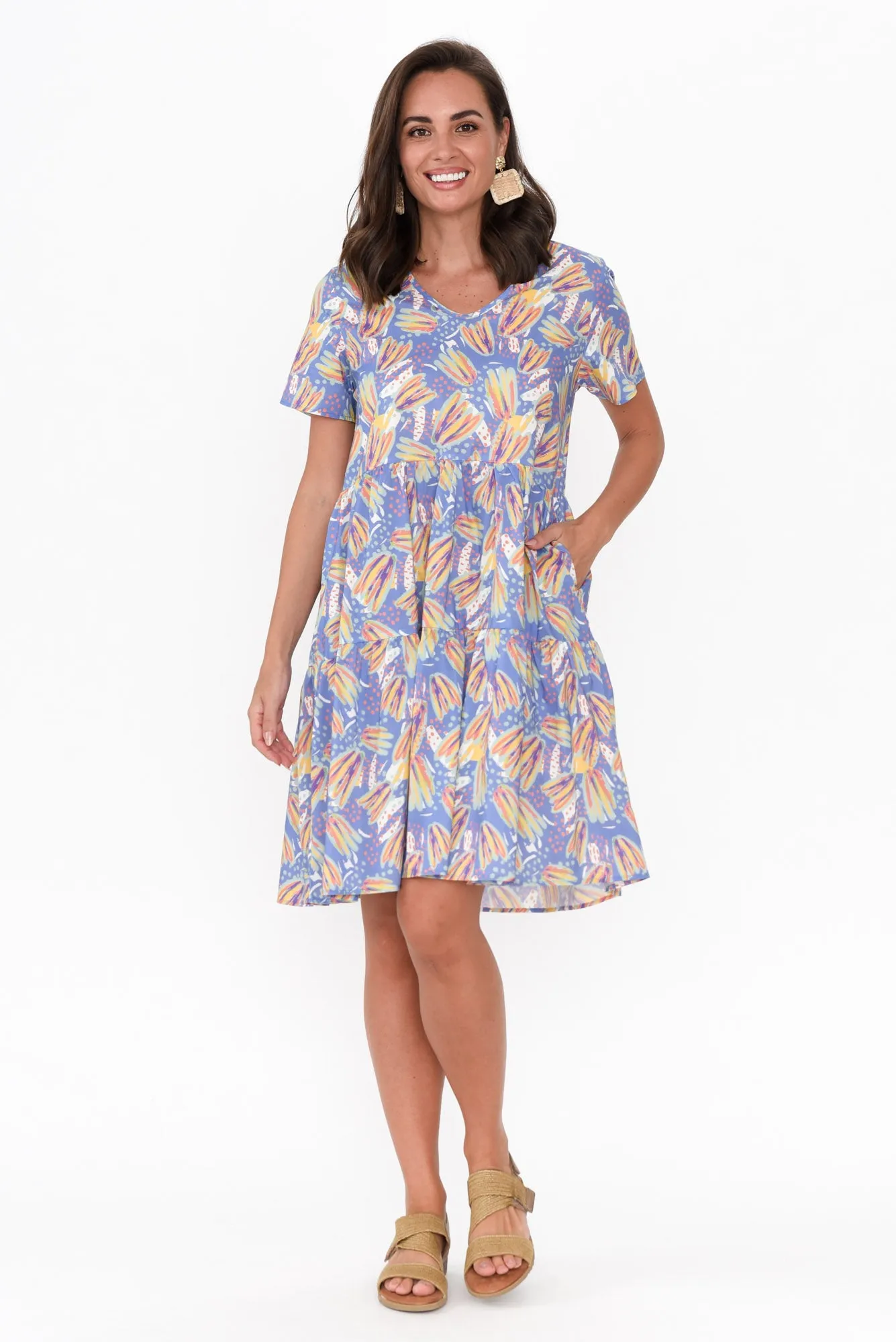 Kienna Blue Abstract Cotton Poplin Dress